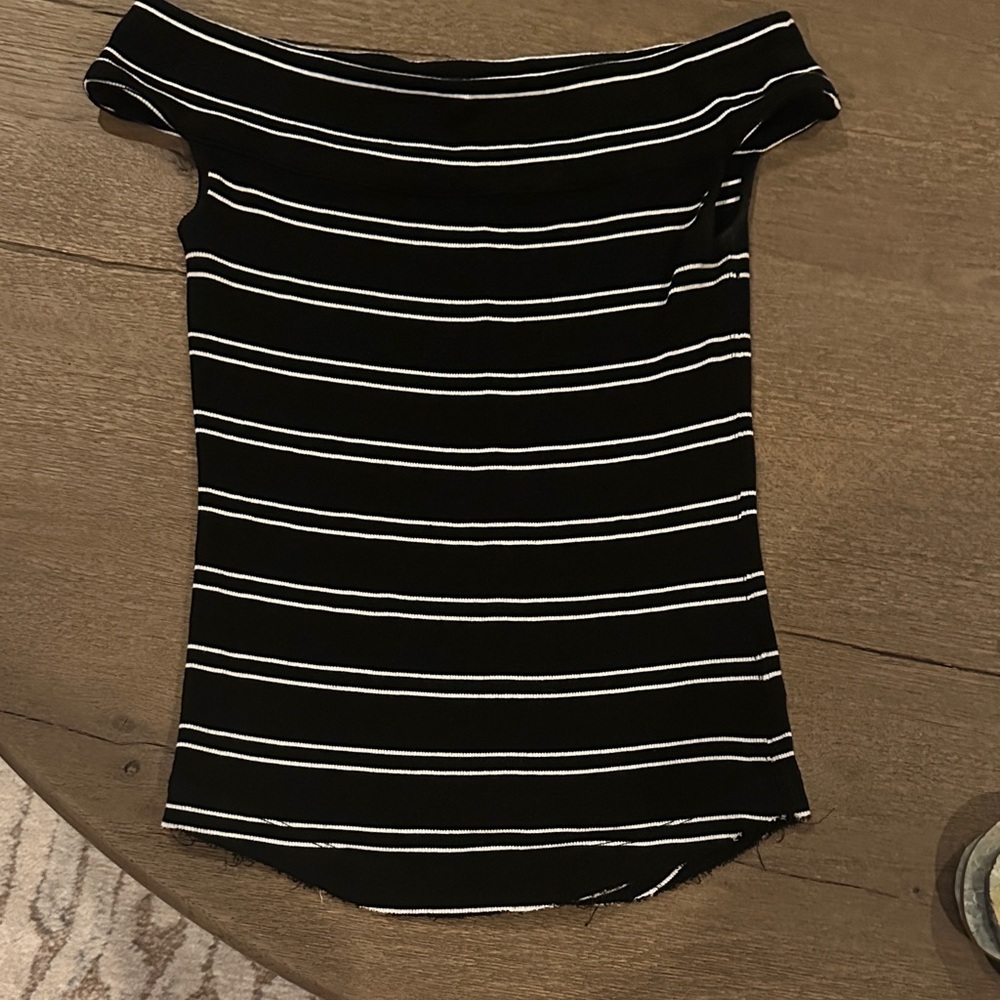 Free People Black & White Striped Off-Shoulder Women’s Top